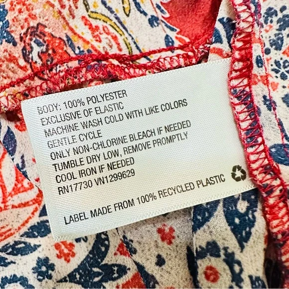 Knox Rose Boho Peasant Blouse Red Paisley Ruffle Hem Long Sleeve Top Sz Medium - Picture 6 of 9